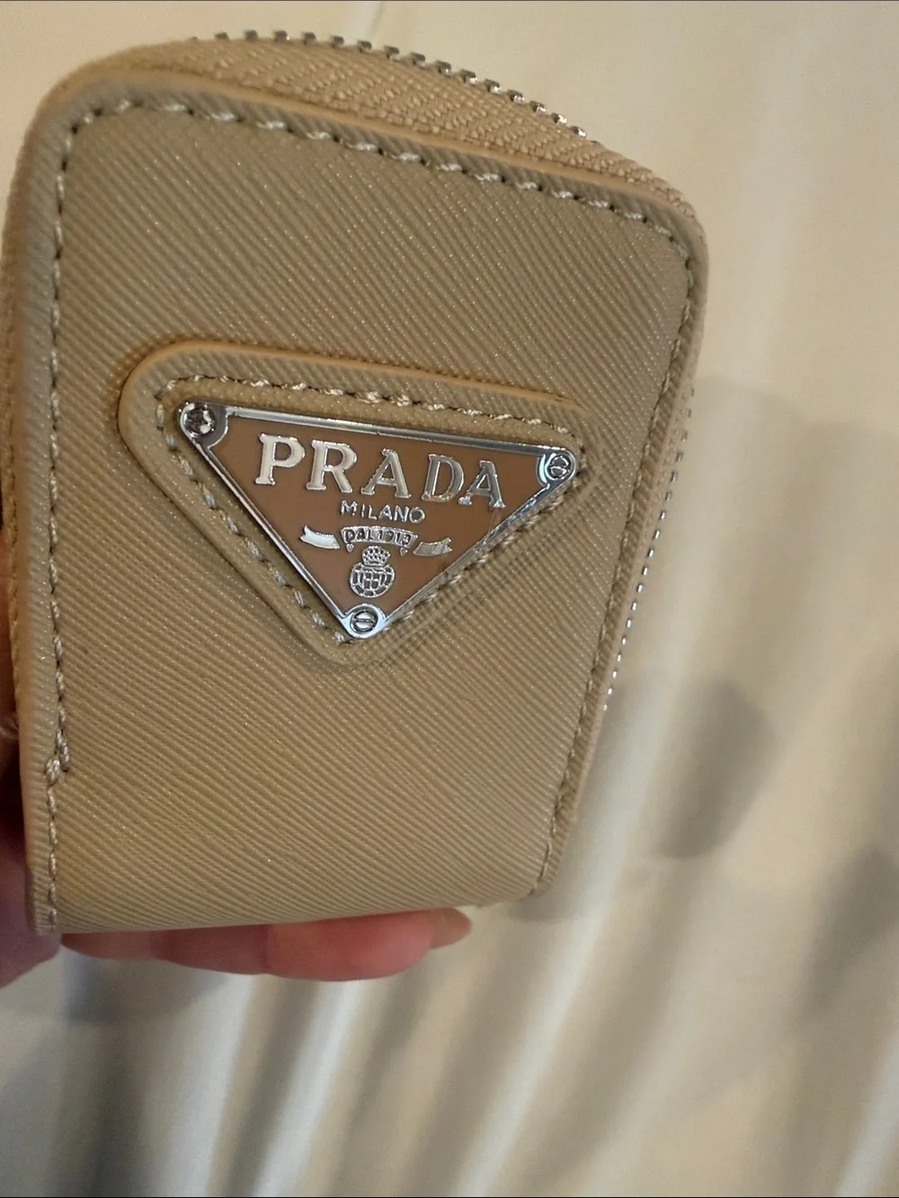 Beige Zip Card Case Wallet - card holder key chain